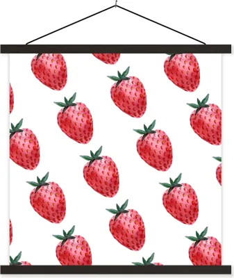 Produktbild von MuchoWow® Textilposter Erdbeere - Obst - Weiß 40x40 cm mit schwarzem Rahmen - Fotos