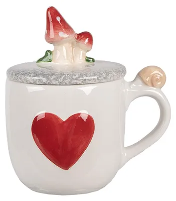 Zdjęcie produktu dla Kubek Clayre & Eef 400 ml Biały Czerwony Ceramiczny Grzyby