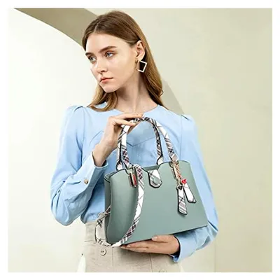 Produktbild von Handtaschen Damen Elegante Frauen Umhängetasche mit Farbe Streifen Damen Schultertasche Kunstleder Designer Henkeltasch Shopper Tote Tasche Mittelgroß