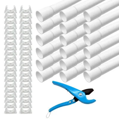 Produktbild von ARLI Installationsrohr M16 18 m gemufft PVC weiß mit 40 Klemmschellen und Rohrschneider Kabelrohr starr 16 mm Set