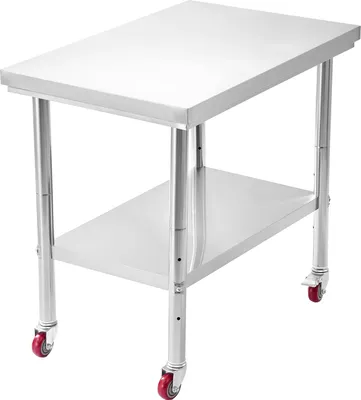 Immagine prodotto di SucceBuy Tavolo da lavoro in acciaio inox Tavolo da cucina (90 x 60 cm) per la preparazione dei cibi con rotelle, tavolo da preparazione con ripiano inferiore regolabile in altezza per cucine, ristoranti, hotel, laboratori e aree esterne