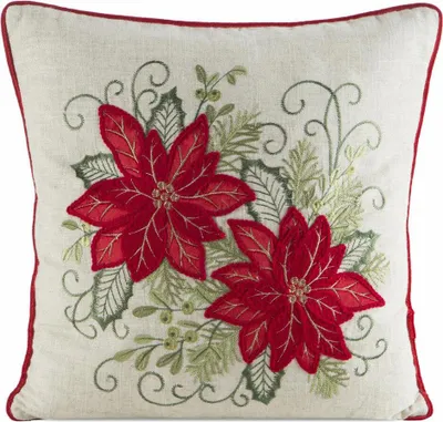 Image de EUROFIRANY | Housse de coussin décoratif - Housse de coussin décoratif de Noël - 45 x 45 cm - Beige Rouge - Fleurs - Housse de coussin de Noël - Noël