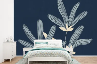 Produktbild von MuchoWow® Fototapete für Wohnzimmer oder Schlafzimmer Wandtapete Vinyl Motivtapete Blumen - Blau - Pflanzen - Natur - 600x400 cm - Vinyltapeten