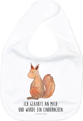 Produktbild von Mr. & Mrs. Panda Schlabberlatz Einhorn Glauben - Weiß - Geschenk, Unicorn, Babylätzchen, Lätzchen, Sabberlätzchen, Einhörner, Eichhorn, Für Babys, Sabber, Eichhörnchen
