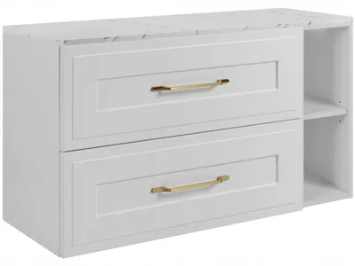 Produktbild von RODAN | Waschbeckenunterschrank Weiß 100 cm - 2 Schubladen - weißes Regal - Arbeitsplatte in Weißmarmoroptik