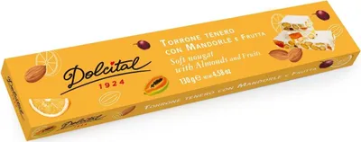 Produktbild von Torrone mit Mandeln und Früchten, soft, Torrone tenero con Mandorle e Frutta, 130g, weißer Nougat, Dolcital