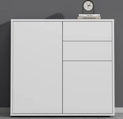 Produktbild von doporro Sideboard Kommode 80 cm in Matt Weiß Aufbewahrungsschrank Hlolz Bodenstehend für Ihren Wohnbereich Viel Stauraum Schrank 05