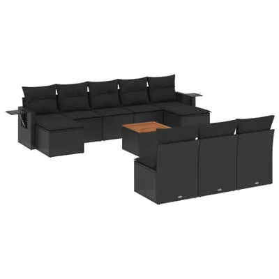 Image de vidaXL Ensemble de salon de jardin 11 pièces avec coussins noir poly rotin