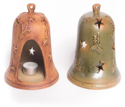 Produktbild von Windlicht Glocke aus Steinzeug, natur, handgefertigt, Ø 14,5 cm, H 16,5 cm