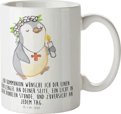 Produktbild von Mr. & Mrs. Panda Tasse Pinguin Kommunion Mädchen - Weiß - Geschenk, Alles Gute, Becher, Gott, Konfirmation, cappuccinotasse, Gläubig, Kaffeebecher, Kaffeetasse
