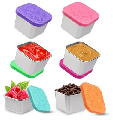 Produktbild von Salatdressinggläser, 6 Stück, 60 ml/180 ml Gewürzgläser aus Edelstahl, kleine wiederverwendbare Saucengläser mit Silikondeckeln für Snacks, Dips, Salate und Gewürze