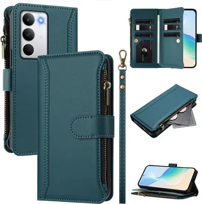 Immagine prodotto di Custodia per Realme C71, con cerniera, portafoglio in Finto cuoio con tasche per carte, supporto e passante per mano verde