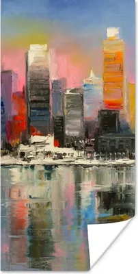 Produktbild von MuchoWow® Poster Gemälde - Öl - Skyline - Wasser 80x160 cm - Kinderzimmer