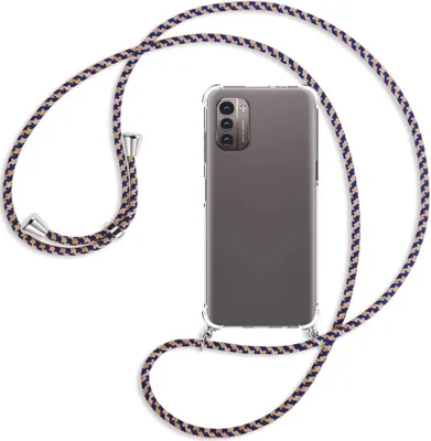 Produktbild von Handykette Backcover-Schutzhülle mit Band (Metall silberfarben) für Nokia G11 / G21 - blau+beige