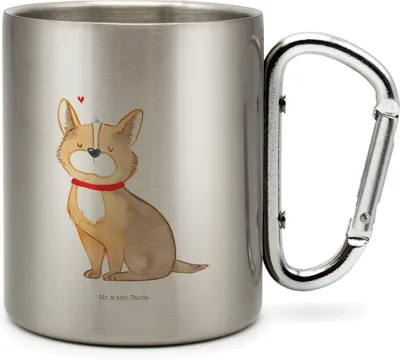 Produktbild von Mr. & Mrs. Panda Teebecher Hund Glück - Transparent - Geschenk, Sprüche, Corgie, Herz, isoliertasse, Becher Aus Edelstahl, Teetasse, Campingbecher, Liebe, Thermobecher