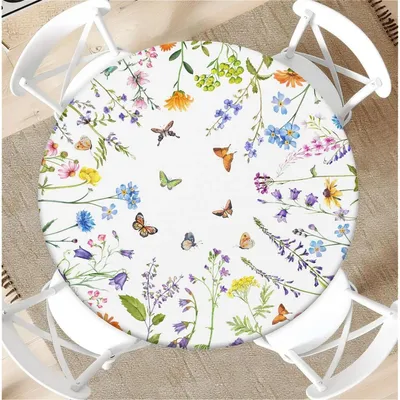 Produktbild von Tischdecke Outdoor wetterfest rund 120cm mit Gummizug Polyester Blumenschmetterlinge