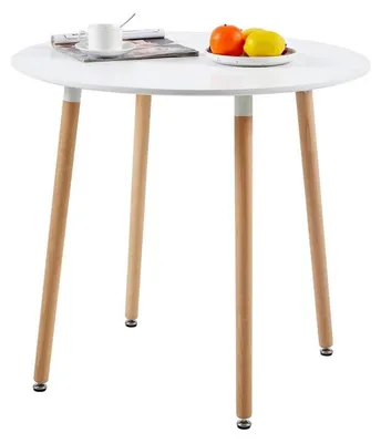 Obrázok produktu pre Okrúhly jedálenský stôl z MDF, biela farba, 80x80x75 cm, skandinávsky štýl, moderný dizajn