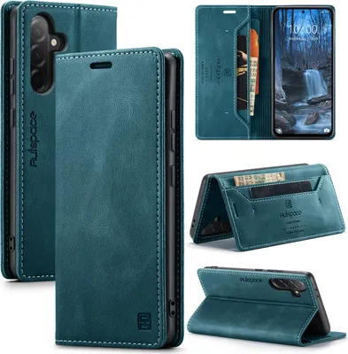 Immagine prodotto di Custodia per Samsung Galaxy A36, custodia retrò in Finto cuoio, supporto e custodia protettiva blu