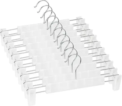 Produktbild von PolkaHome® Set von 10 Kleiderbügeln, Hosenbügel mit Clips, 360° drehbare Haken, platzsparende Bügel für Hosen, Röcke, Kleidung,