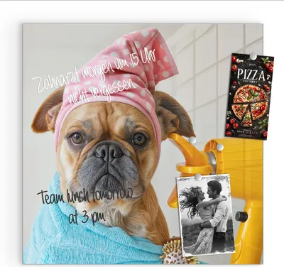 Produktbild von Magnettafel 30x30cm Pinnwand Whiteboard beschreibbar - Hund mit Badehandtuch