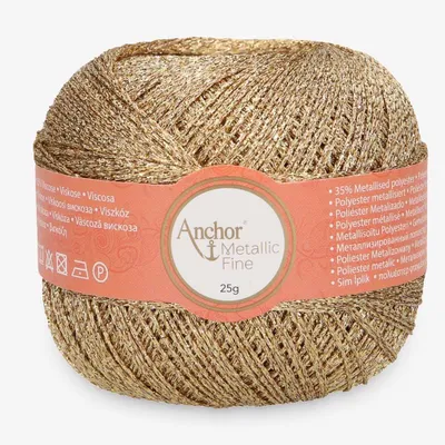 Produktbild von Anchor Metallic Fine Crochet – Feines Metallgarn zum Häkeln (00300 gold)