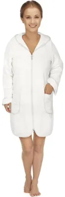 Immagine prodotto di Accappatoio da donna in spugna, con zip, taglia L, colore bianco