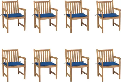 Produktbild von Gartenstühle 8 Stk. mit Königsblauen Kissen Teak Massivholz