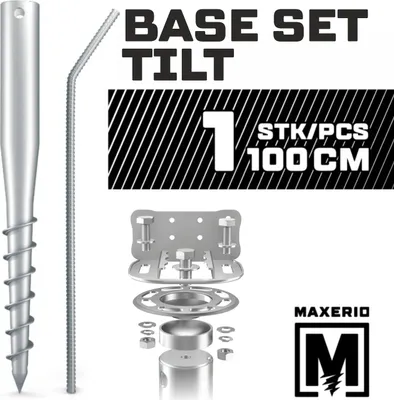 Produktbild von MAXERIO® 100 cm 1er Base-Set TILT Schraubfundamente inkl. Konsole (feuerverzinkt); Ø 60 x 2; M12