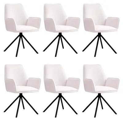 Produktbild von 6er-Set Esszimmerstuhl mit Armlehne, drehbar, Samt - Creme-beige, Beine schwarz