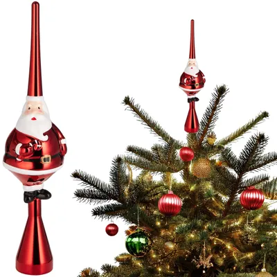 Produktbild von BRUBAKER Weihnachtsbaumspitze Santa - Christbaumspitze - 35 cm Baumspitze Weihnachtsmann - Weihnachtsbaum Spitze - Baumschmuck Weihnachten, Rot