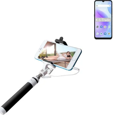 Produktbild von K-S-Trade Selfie Stick kompatibel mit UMIDIGI A11s Selfiestick kabelgebunden Monopod mit Kabel Stab Stange Selfportrait Handheldstick schwarz 1x