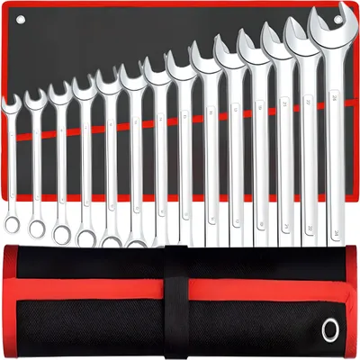 Produktbild von Maulschlüssel Set 14 tlg. 8-24mm Ringmaulschlüssel Satz Gabelschlüssel Ringschlüssel Tools Chrom-Vanadium-Stahl SW-Stahl Rolltasche Retoo