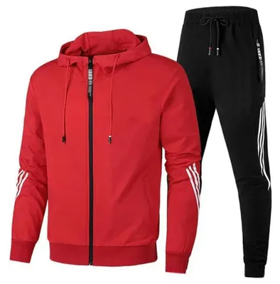 Imagen del producto de Conjunto de sudadera con cremallera casual para hombre y mujer - Rojo
