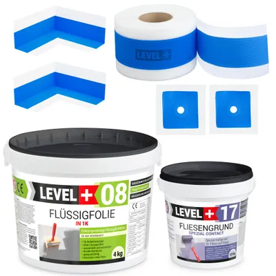 Produktbild von Dichtset Duschabdichtung Flüssigfolie 4kg Fliesengrund 1,5kg Dichtband 5m SET334