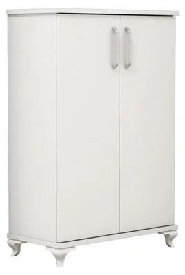 Image de Meuble à chaussures en bois MDF mélaminé blanc H 100 cm avec étagères