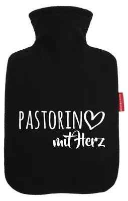 Produktbild von Huuraa Wärmflasche Pastorin mit Herz 1,8 Liter Black Classic Veloursbezug Bettflasche Geschenkidee