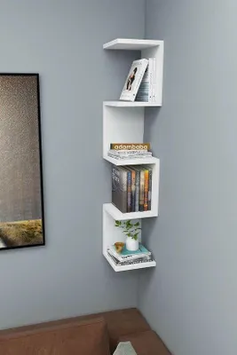 Zdjęcie produktu dla Półka ścienna adambaba o wzorze zygzakowatym, 5 półek, biała, 111 x 22,3 cm