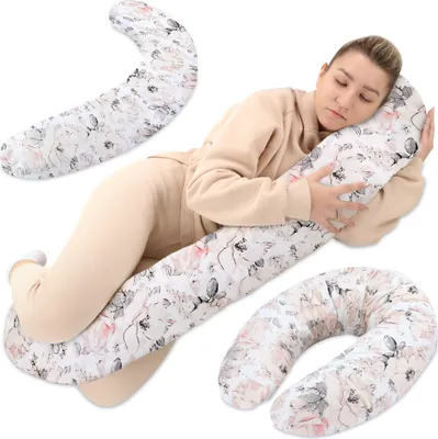 Produktbild von Stillkissen xxl Seitenschläferkissen Baumwolle - Pregnancy Pillow Schwangerschaftskissen Lagerungskissen Erwachsene 165x70 cm Wilde Rose