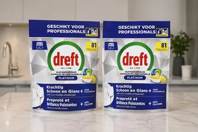 Immagine prodotto di Pastiglie per lavastoviglie Dreft Platinum Lemon All-in-One – 162 pastiglie (2x81)