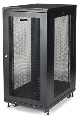 Obrázek produktu pro StarTech.com RK2433BKM, Volně stojící rack, 24U, 450 kg, Zámek, Vylepšená správa kabelů, Otočná kolečka
