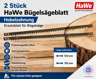 Produktbild von 2 Stück HaWe Bügelsägeblatt Hobelzahnung Ersatzblatt Sägeblatt 533 / 762 mm, Länge:762 mm, KI-generiertes Bild