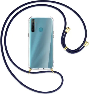 Produktbild von Handykette Backcover-Schutzhülle mit Band (Metall goldfarben) für Realme 5 / 5i - dunkelblau