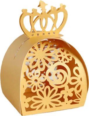 Image de 50pcs Laser Cut Crown Motif Boîtes Favor Hollow Out Candy Choclate Boîte Cadeau Pour Mariage Anniversaire Fête