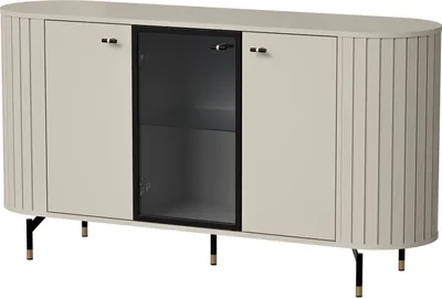 Obrázek produktu pro BETTSO Stylová vlysová zaoblená třídveřová komoda do obývacího pokoje ZANTE Cashmere Beige