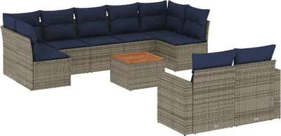 Produktbild von vidaXL 10-tlg. Garten-Sofagarnitur mit Kissen Grau Poly Rattan