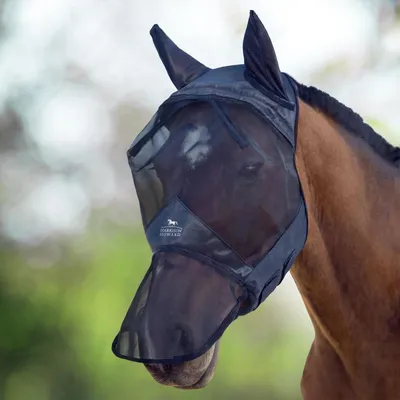 Productafbeelding van Paardenvliegenmasker - Vliegenmasker paard - Warmbloed - Zwart, maat L - Voor paard tegen vliegen