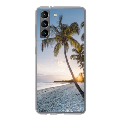 Produktbild von MuchoWow® Handyhülle Schutzhülle Hülle für Samsung Galaxy S21 Strand - Sonnenuntergang - Palme Silikon Softcase Handy Hülle - Softcase