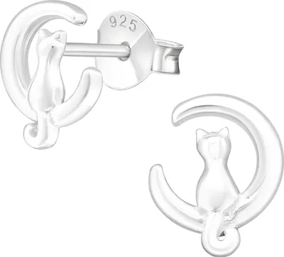 Produktbild von Ohrstecker 925 Sterling Silber Katze auf Mond
