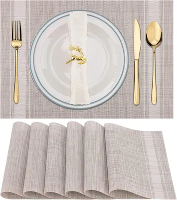 Platzsets, 6er-Set, hitzebeständig, rutschfest, gewebt, beige-weiß