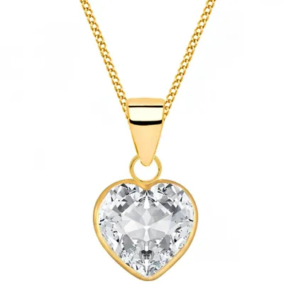 Goldene Herzkette mit Zirkonia Anhänger I Echtschmuck Mädchen 38cm

